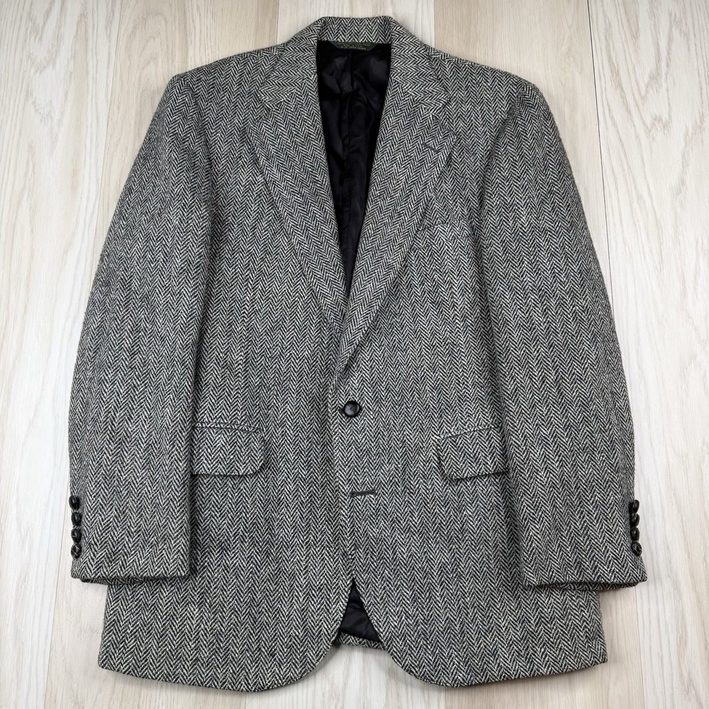 Vintage HARRIS TWEED Blazer Jacket Wool Herringbone Sport Coat Men's Size 40R
